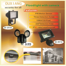 Câmera com luz de segurança ativada por movimento em LED com holofote de luz de sensor de movimento com câmera ZR710W com suporte Wifi